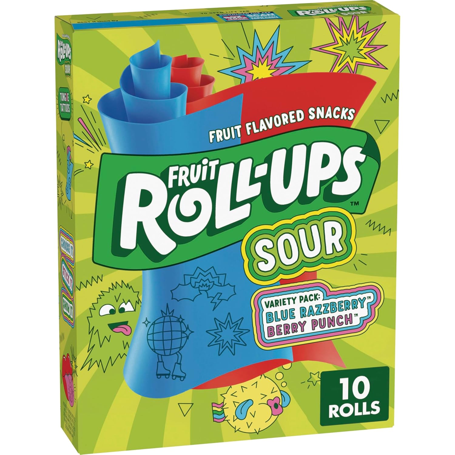 Fruit Roll-Ups Sour Fruit Flavored Snacks, Blue Razzberry & Berry Punch Flavors, Variety Pack 5 oz (10 Count)