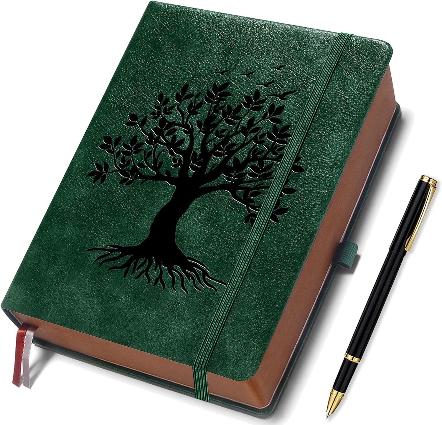 ZXHQ A5 360 Pages Lined Journal Notebooks with Pen, Journals for Women Men Writing Notebook, Tree of Life Design, Fine Inner Pocket - Dark Green