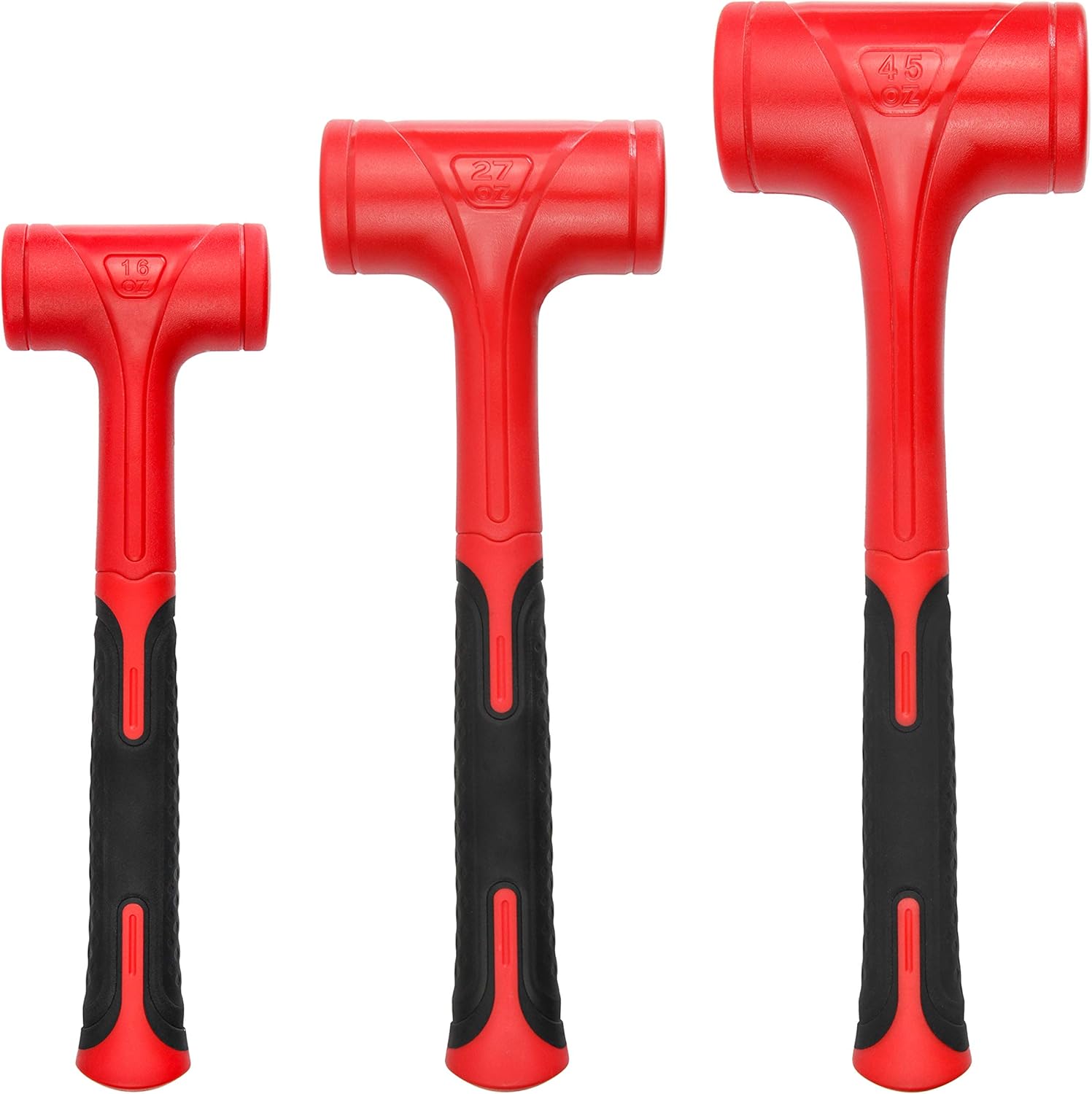 YIYITOOLS YY-3-013 Dead Blow Hammer Set,3 Piece/16oz(1LB),27oz(1.5LB),45oz(3LB) Shockproof Design, no Rebound，red and Black,Black, Red