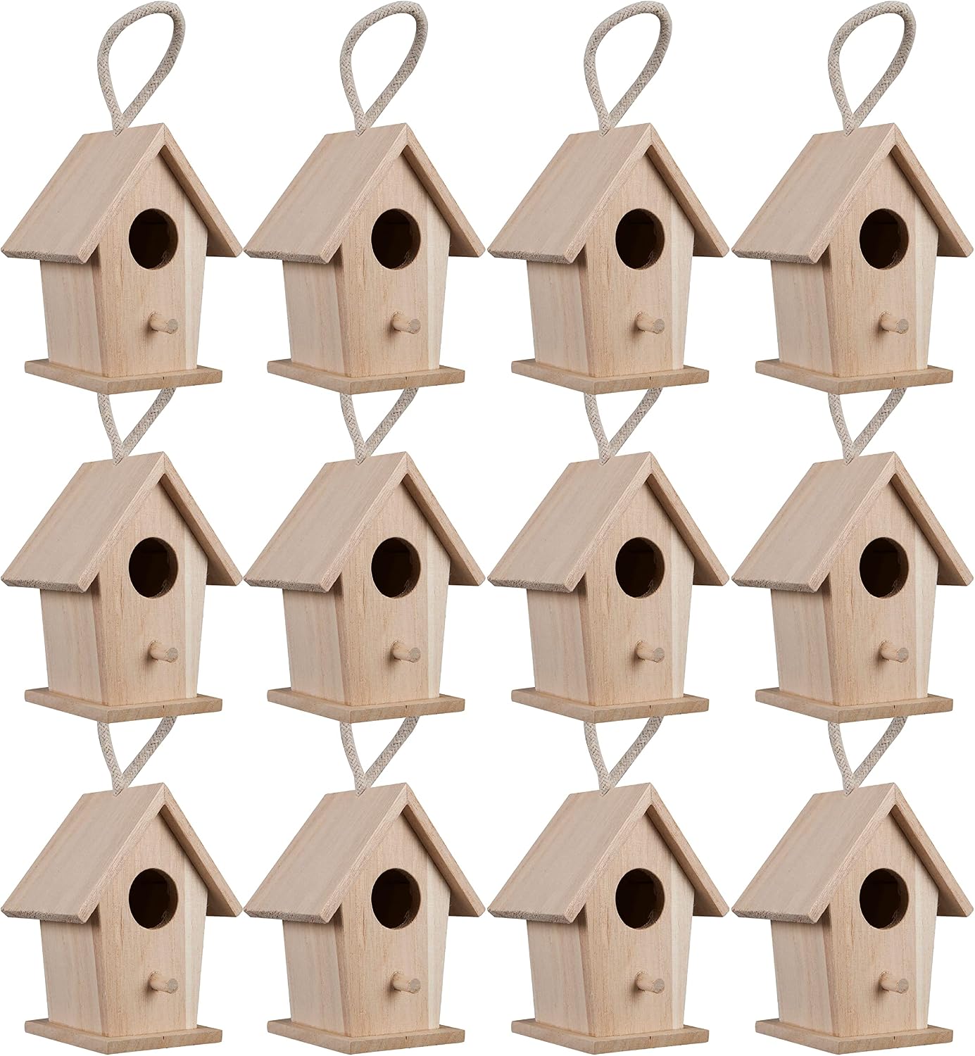 Make Market 4.3" Traditional Birdhouse - Unfinished Hanging Birdhouse Made of 100% Wood, Outdoor Nesting Boxes - Bulk 12 Pack