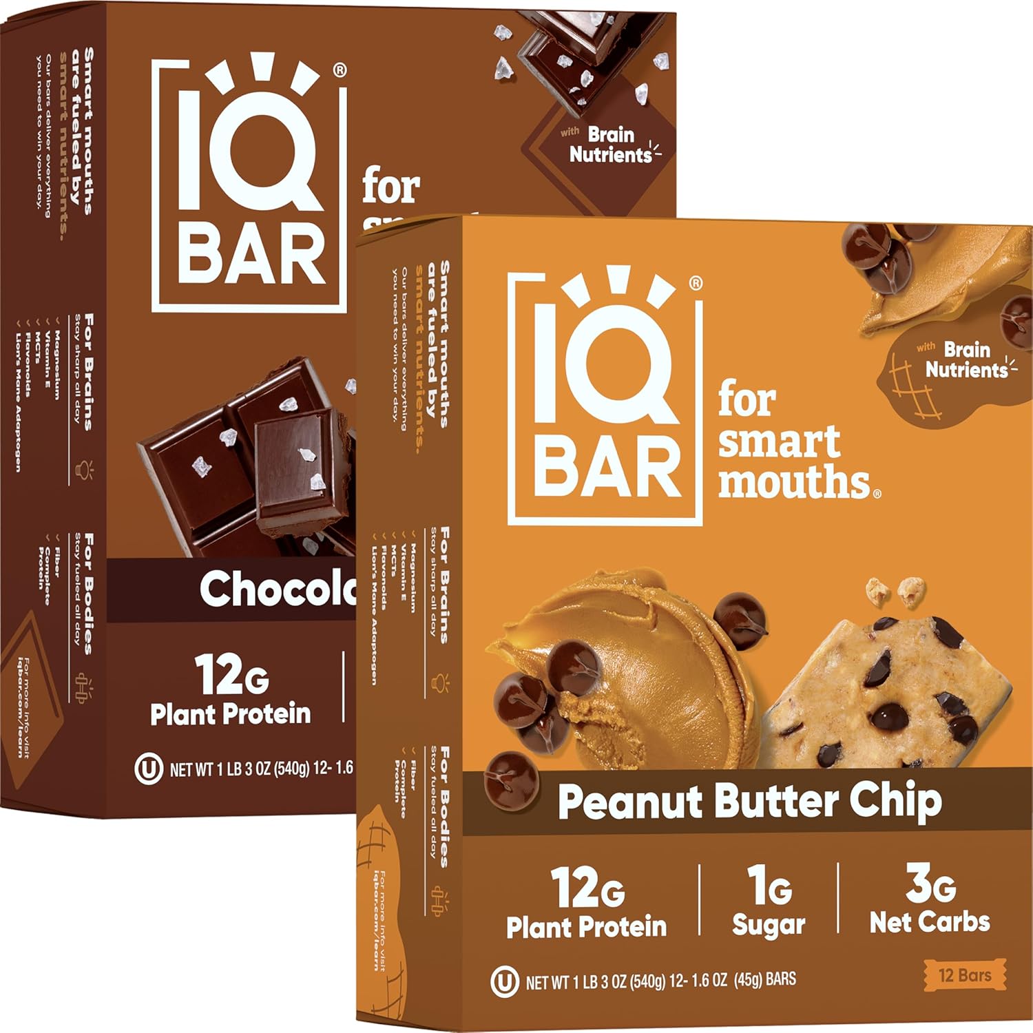 IQBAR Brain and Body Keto Protein Bars - Chocolate Sea Salt and Peanut Butter Chip - 12 Count Energy Bars - Low Carb Protein Bars - High Fiber Vegan Bars Low Sugar Meal Replacement Bars