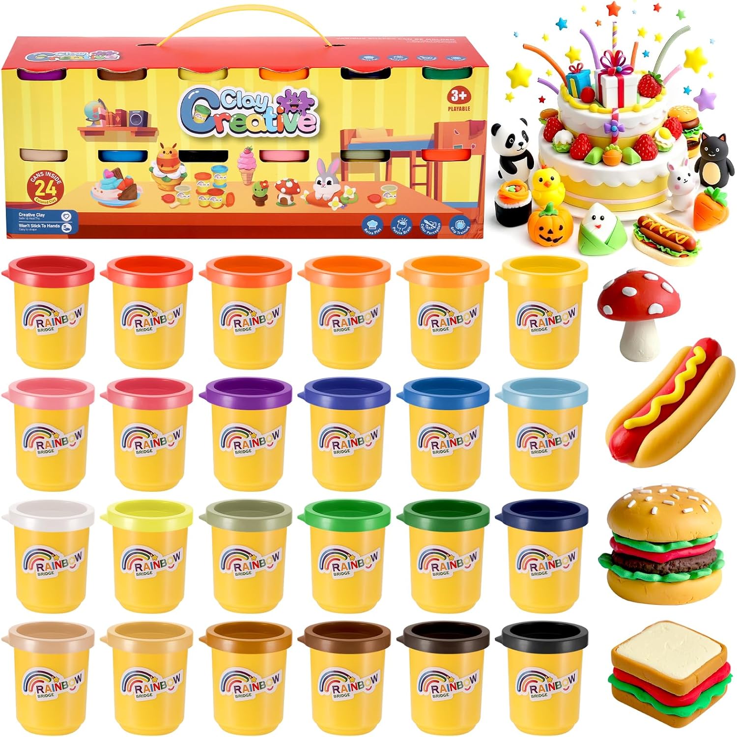 Yimomoyi 24 Tins Play Color Dough Modelling Set 24Colours Modelling Clay Set, Plasticine Modelling Clay for Kids, Multicolour Playdough, Coloured Clay Plasticine for Kids' Arts and Crafts, 50g/Tins