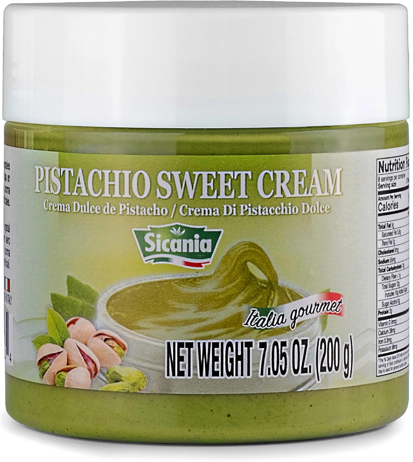 SICANIA - Premium Pistachio Cream, 7.05 oz (200g) - Authentic Italian, Gluten-Free, Non-GMO - Gourmet Spread for Desserts, Pastries, Dubai Pistachio Chocolate Bar & More