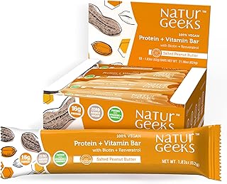 NaturGeeks 12 Pack of 15g Plant Based Protein Bars with 11 Vitamins, 19g Fiber, Gluten Free, Dairy Free, No Added Sugar, Peanut Butter Flavor, Magnesium & Zinc for Immune Support
