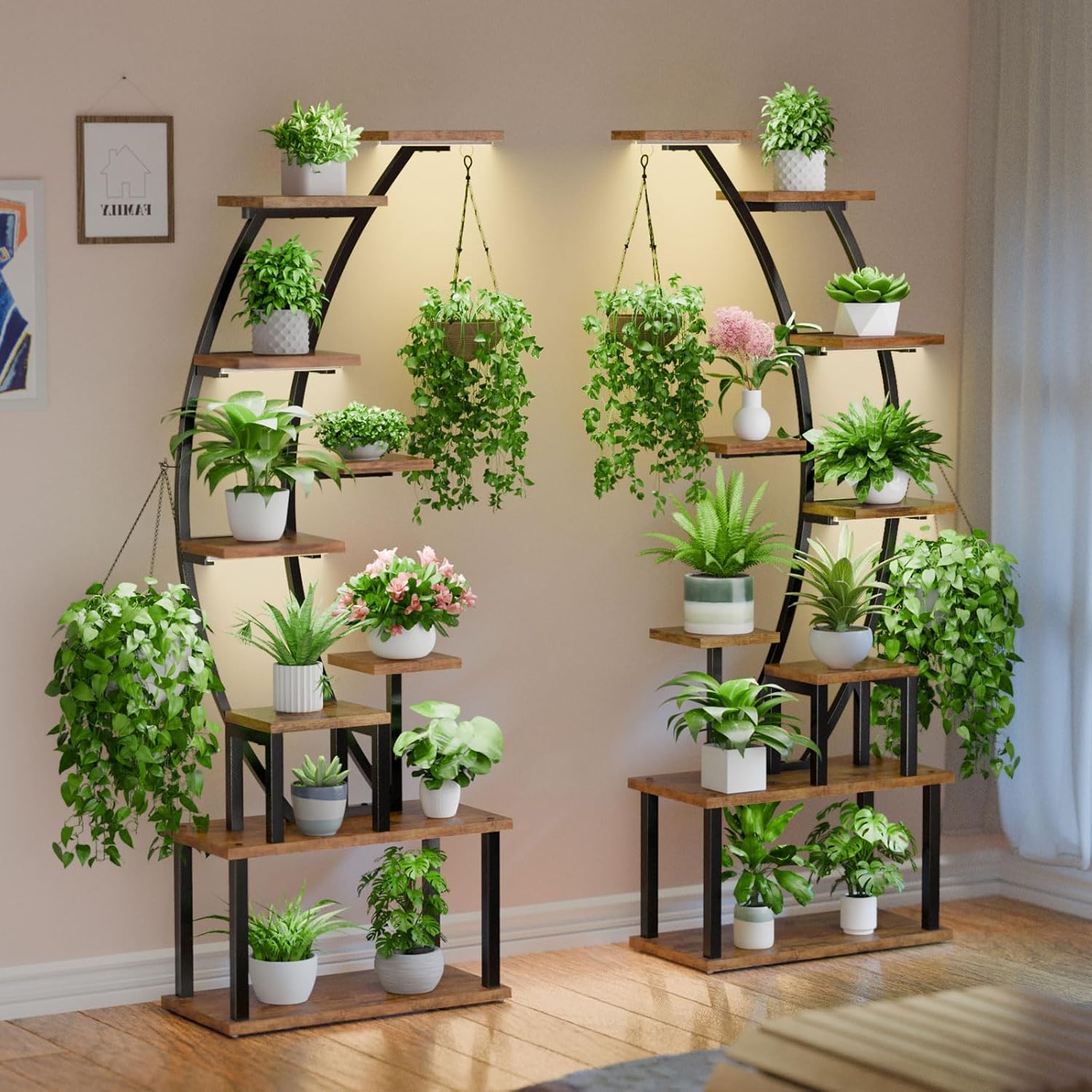 Plant Stand Indoor with Grow Lights, 9 Tiered Metal Plant Shelf, 64" Tall Plant Stand for Indoor Plants Multiple, Large Plant Rack Display Shelves, Curved Plant Holder for Living Room, Patio