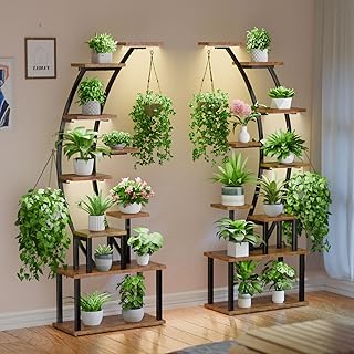 Plant Stand Indoor with Grow Lights, 9 Tiered Metal Plant Shelf, 64" Tall Plant Stand for Indoor Plants Multiple, Large Plant Rack Display Shelves, Curved Plant Holder for Living Room, Patio