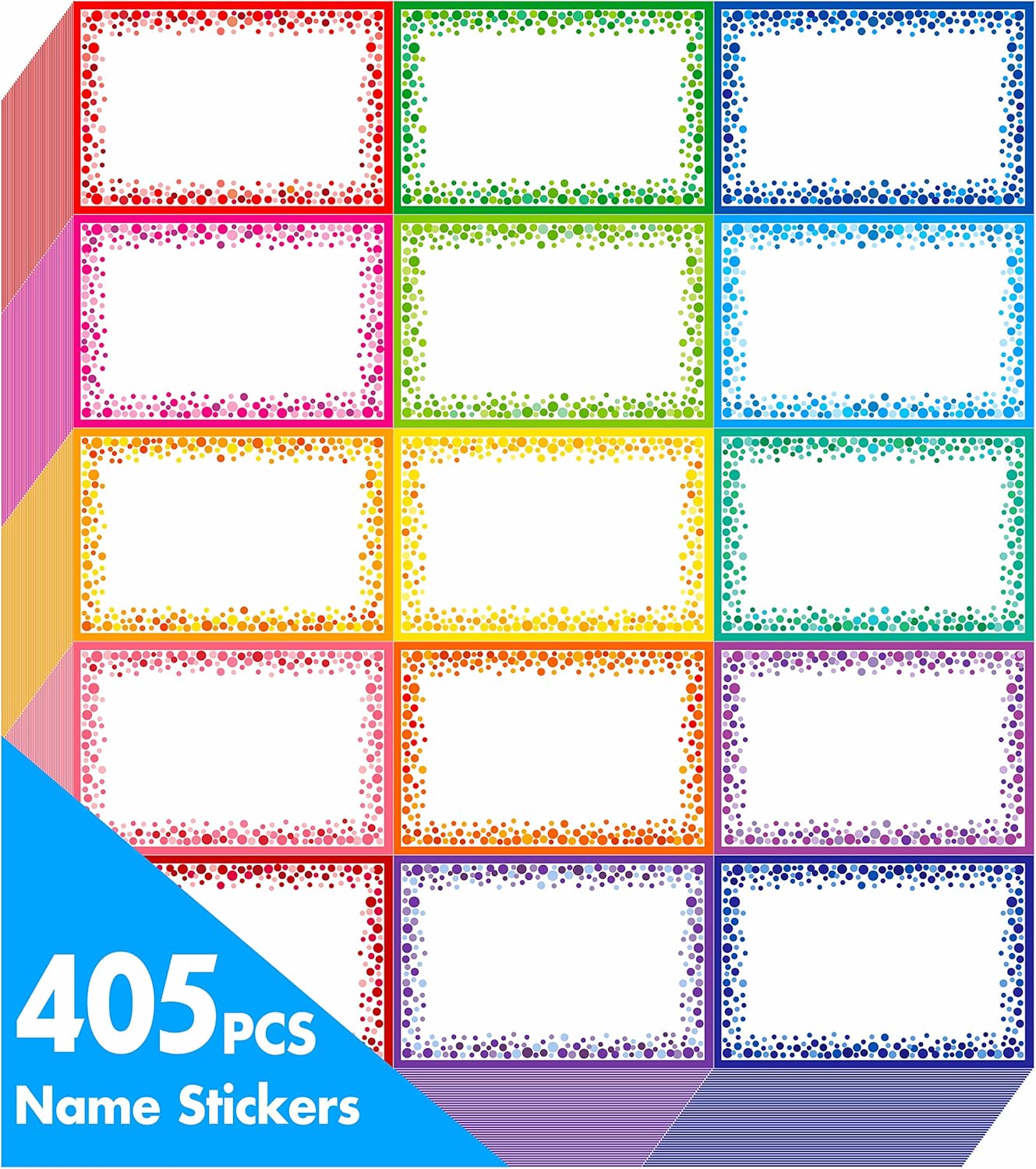 405pcs Name tag Labels, Colorful Name Badge with Permanent Adhesive Writable Name Tag Stickers for School Office Home (Each Measures 3" x 2")
