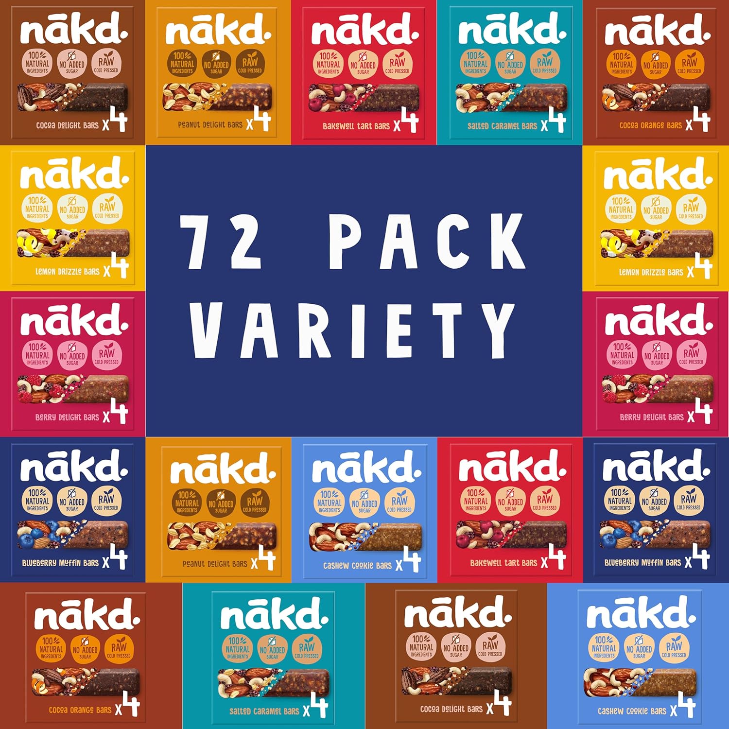 Nakd Bars 72 - Nakd Fruit And Nut Bars 72 x 35g. Low Calorie Snacks, Breakfast, Snack Bars that are Vegan, Dairy Free, Wheat Free, Gluten Free.