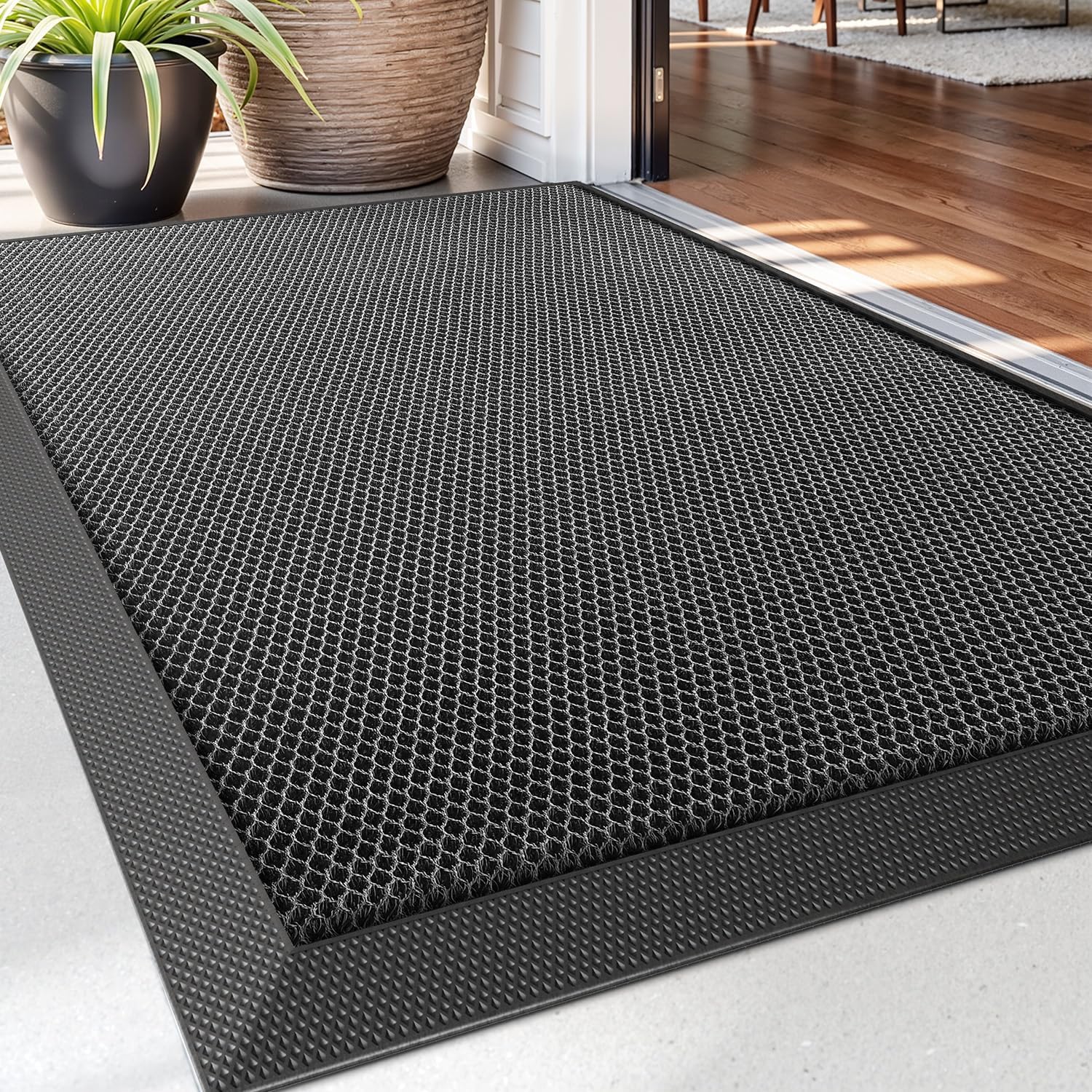 DEXI Door Mat 43 x 76 cm, Non-slip Dirt Trapper Doormats Outside, Quick-Dry & Heavy-Duty Outdoor Floor Mats for Entrance, Patio, Garden, Dark Grey