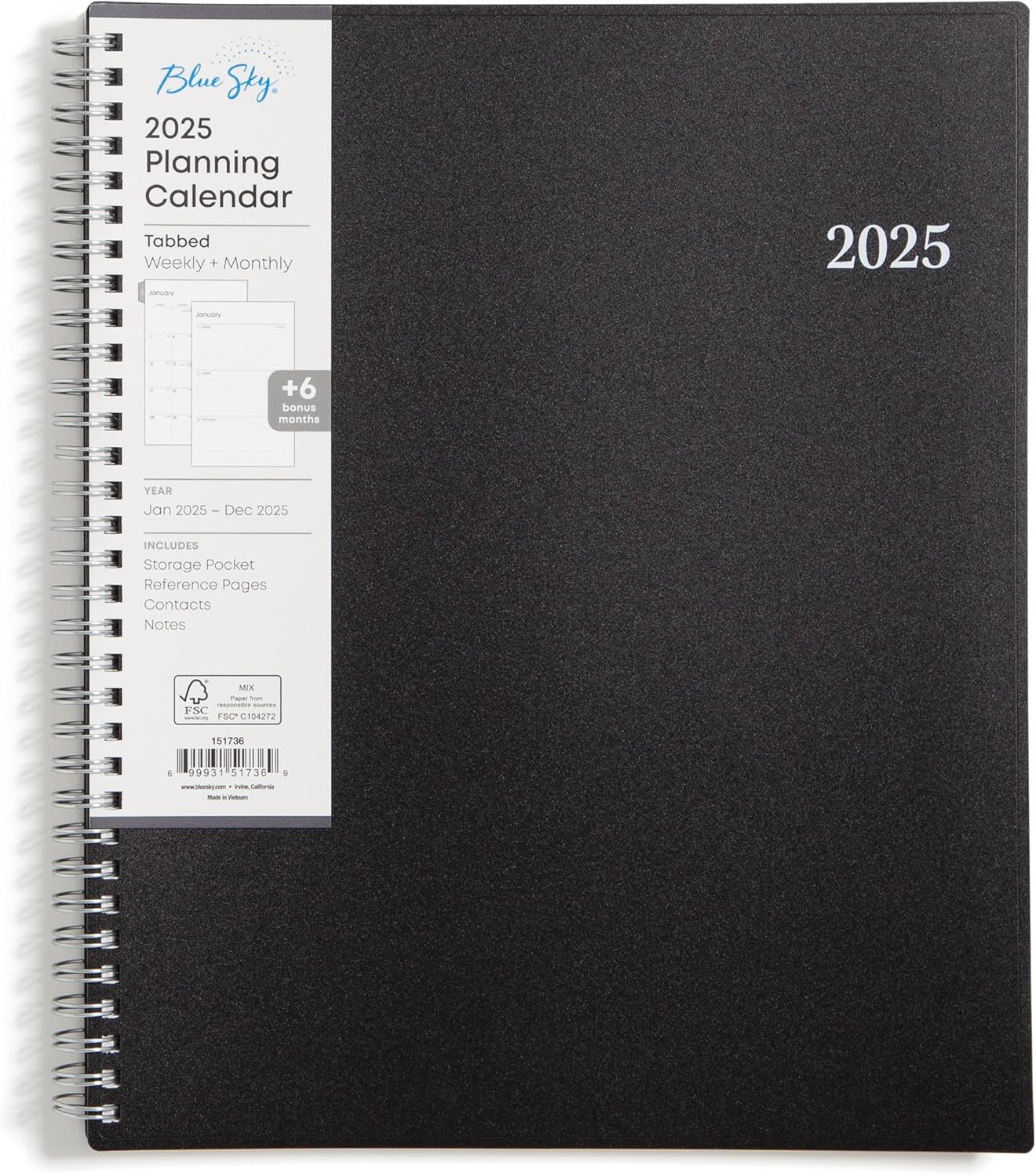 Blue Sky 2025 Weekly and Monthly Planner, January - December, 8.5" x 11", Flexible Cover, Laminated Tabs, Wirebound, Enterprise