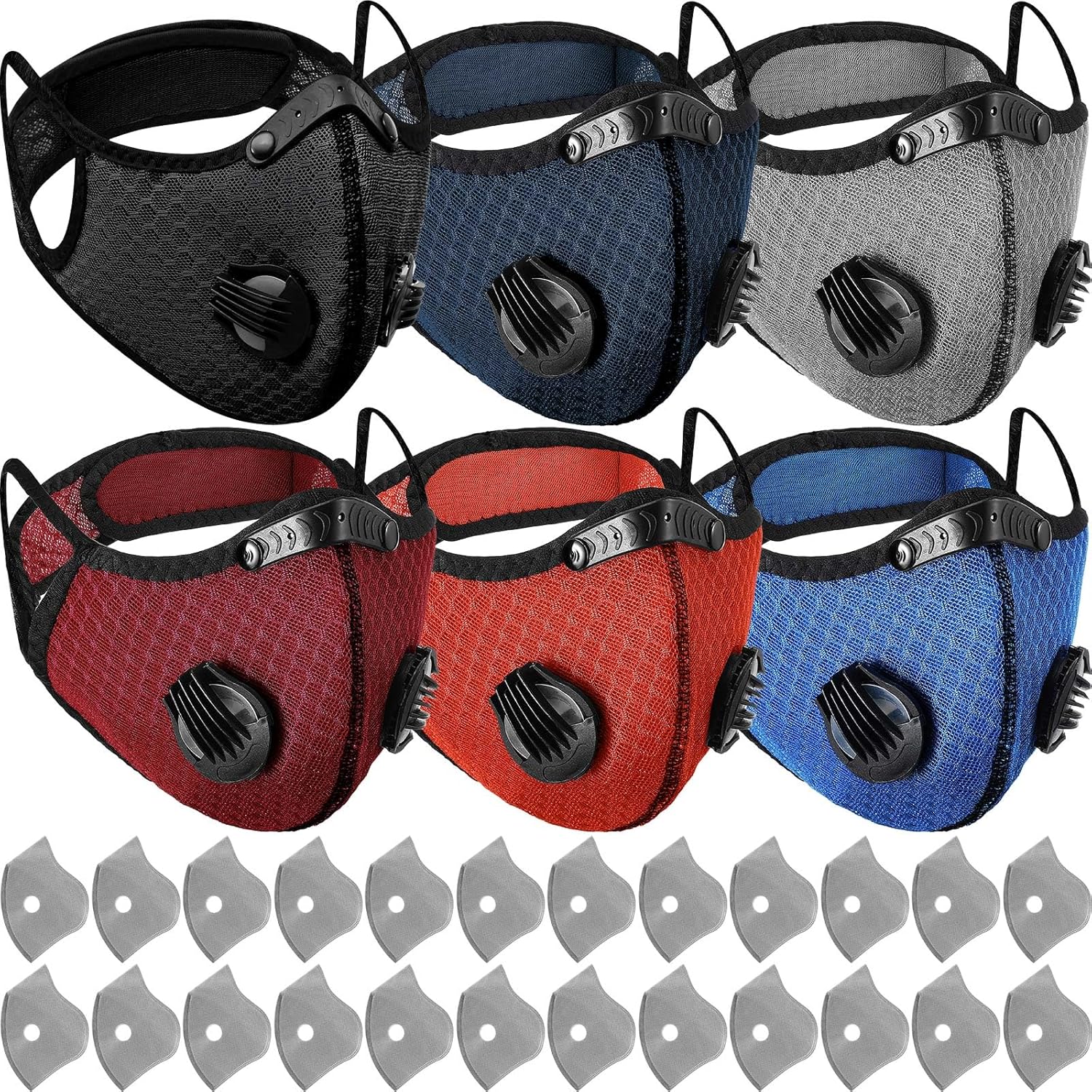 6 Pcs Dust Mask Breathable Reusable Adjustable Respirator Mask with 24 Activated Carbon Filters for Woodworking