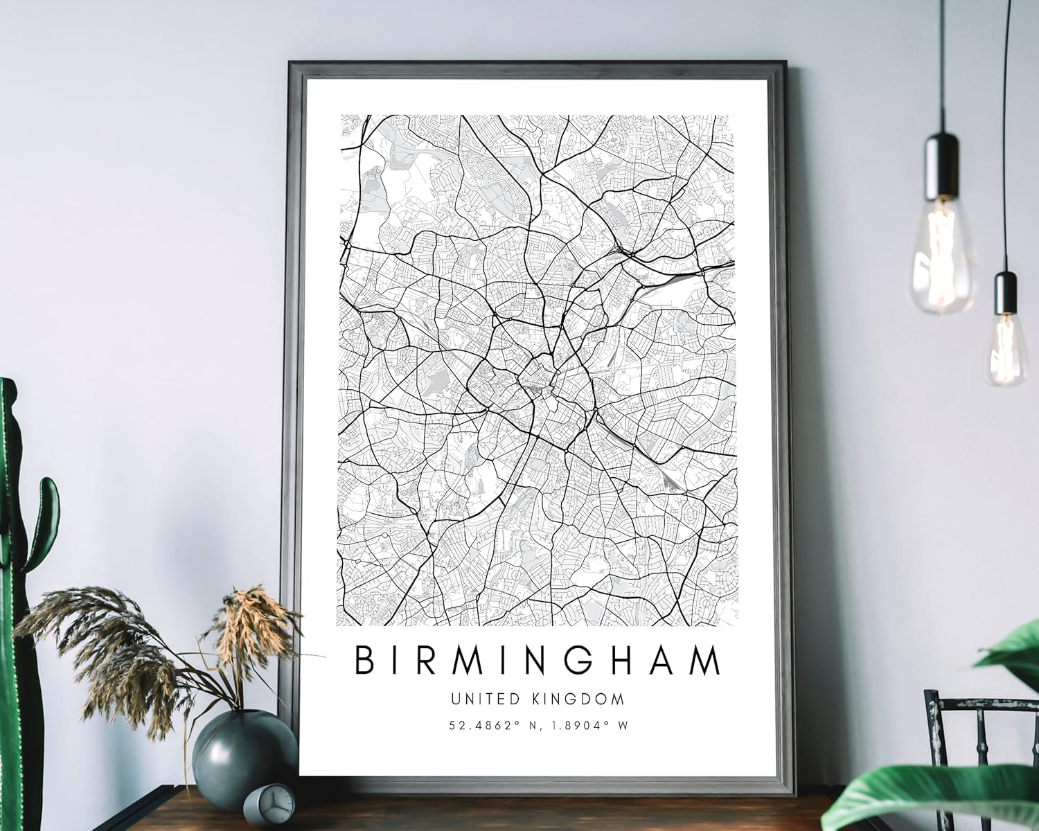 State Media Vision Minimalist City Map Poster, City Coordinates Posters, Living Room Bedroom Decor (UK Cities) (Birmingham, A4 (29.7cm x 21cm))