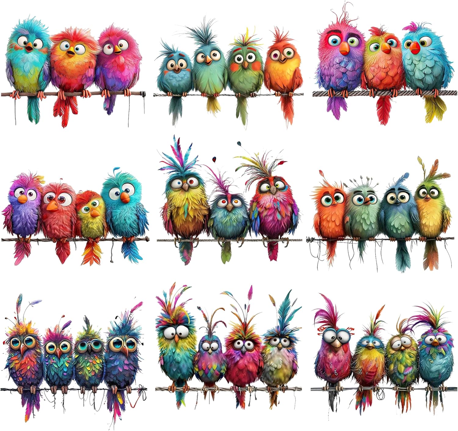 9Pcs Funny Colorful Birds Vinyl Decals on Branch Wall Easy Peel and Stick Watercolor Patterns Cute Birds Vinyl Wall Stickers for Women Students Girl Boys Room Wide Applications Decor