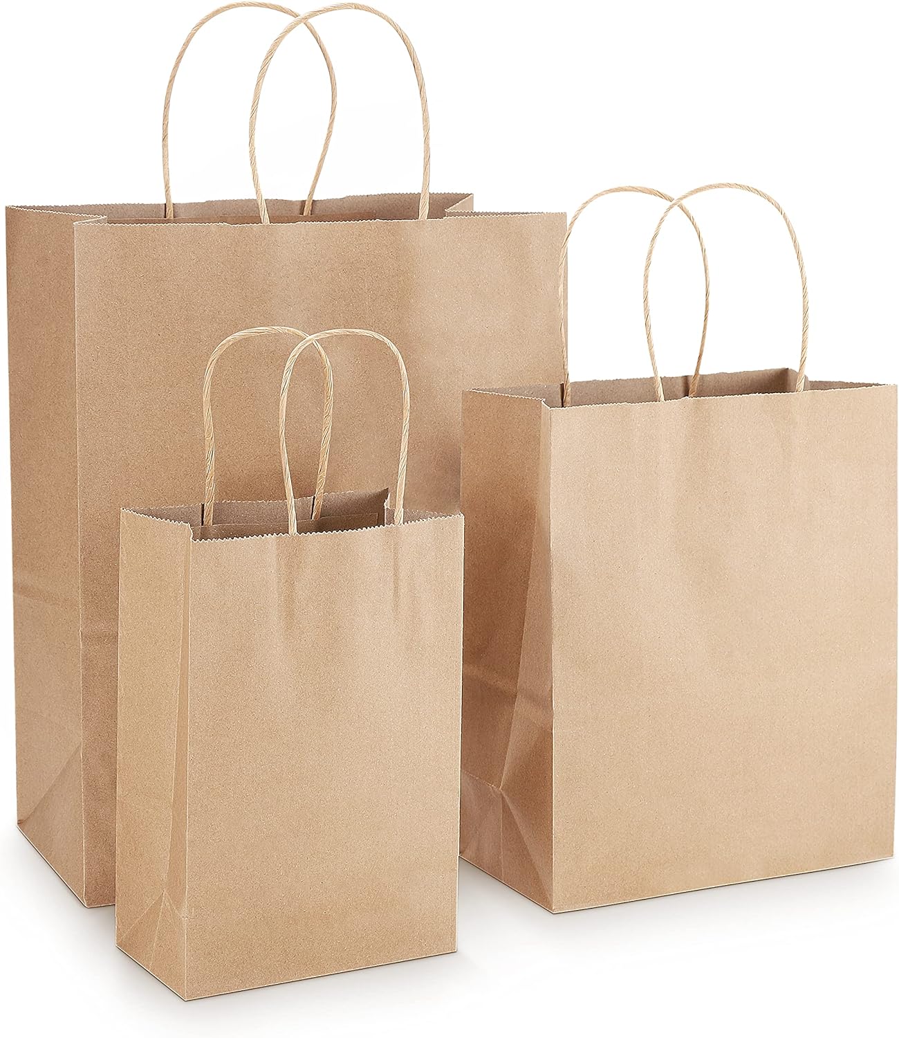 Kslong 75 Pack Brown Kraft Gift Bags with Handles, Natural Plain Kraft Paper Shopping Bags Bulk for Retail Business, Grocery, Merchandise, Craft, Birthday, Wedding, Party Favors in 3 Sizes