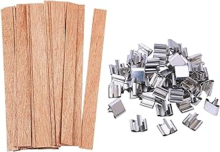 100pcs Wooden Candle Wicks, Candle Making Wicks 5.1 X 0.5 Inch Naturally Smokeless Wooden Candle Wicks Candle Cores with Iron Stand for DIY Candle Making(50 Set)