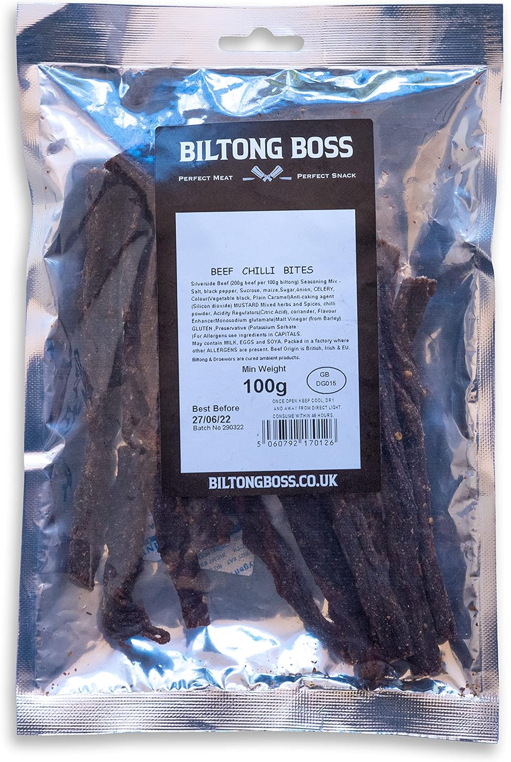 Biltong Boss, Chilli Bites (Snap Sticks), Authentic Traditional Recipe, Ready To Eat Flavoured Meat High Protein Snack, Suitable For Paleo, Keto, Atkins Diets & Post-Workout, Low Sugar & Carbs 200g