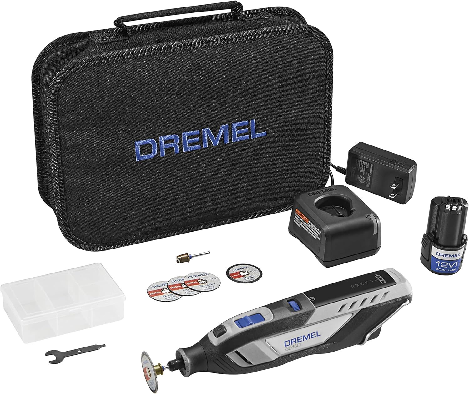Dremel 8250-5 12V Lithium-Ion Variable Speed Cordless Rotary Tool with Brushless Motor - 5 Rotary Tool Accessories, 3Ah Battery, Charger, and Tool Bag