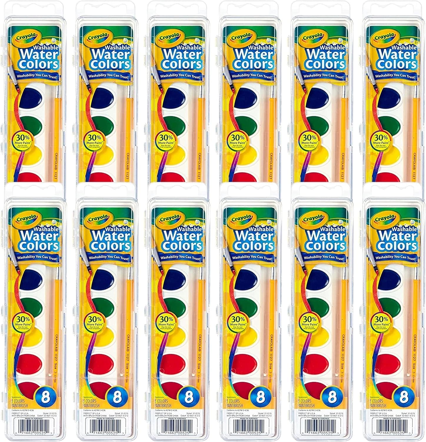 Crayola Washable Watercolor Paint Sets for Kids (12ct), Bulk Classroom Art Supplies for Preschool & Kindergarten, Classroom Learning Activities for Toddlers