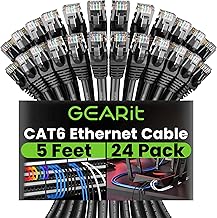 GearIT Cat 6 Ethernet Cable 5 ft (24-Pack) - Cat6 Patch Cable, Cat 6 Patch Cable, Cat6 Cable, Cat 6 Cable, Cat6 Ethernet Cable, Network Cable, Internet Cable - Black 5 Feet