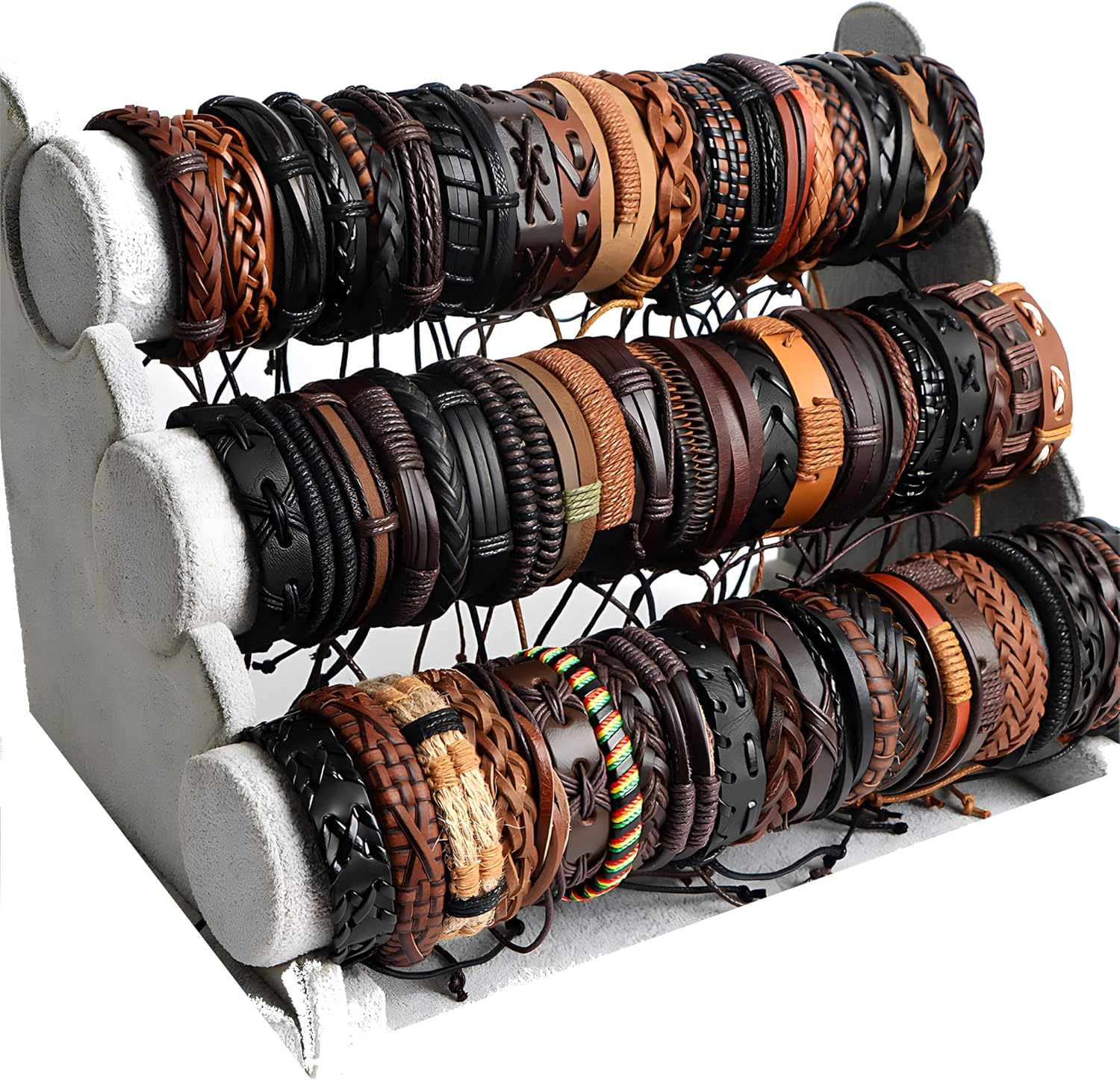 Wholesale 50Pcs Vintage Adjustable Leather Bracelets For Women Men Mix Style Black Brown Cuff Bangle Jewelry Party Gifts