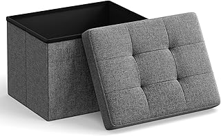 SONGMICS Small Folding Storage Ottoman, Foot Rest Stool, 12.2 x 16.1 x 12.2 Inches, 286 lb Load Capacity, for Living Room, Bedroom, Home Office, Dorm, Dark Gray ULSF102G01