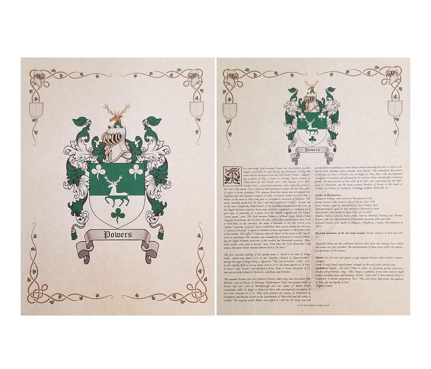Harrington - Coat of Arms and Last Name History - 8.5x11 Print Combo Set