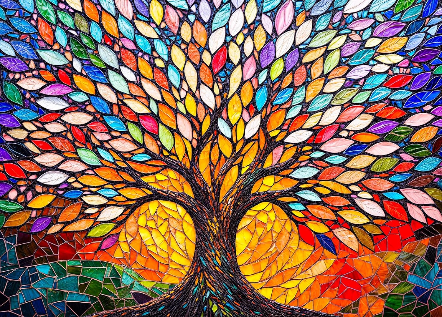 Colorful Tree Jigsaw Puzzles for Adults 1000 Jigsaws Mosaic Colorful Leaves 1000 Piece Jigsaw Puzzles for Adults