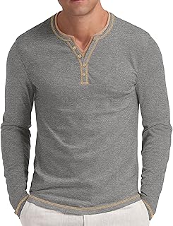Aimeilgot Mens Henley Long Sleeve Shirts Front Placket Casual T-Shirts Washed Soft Classic Tee