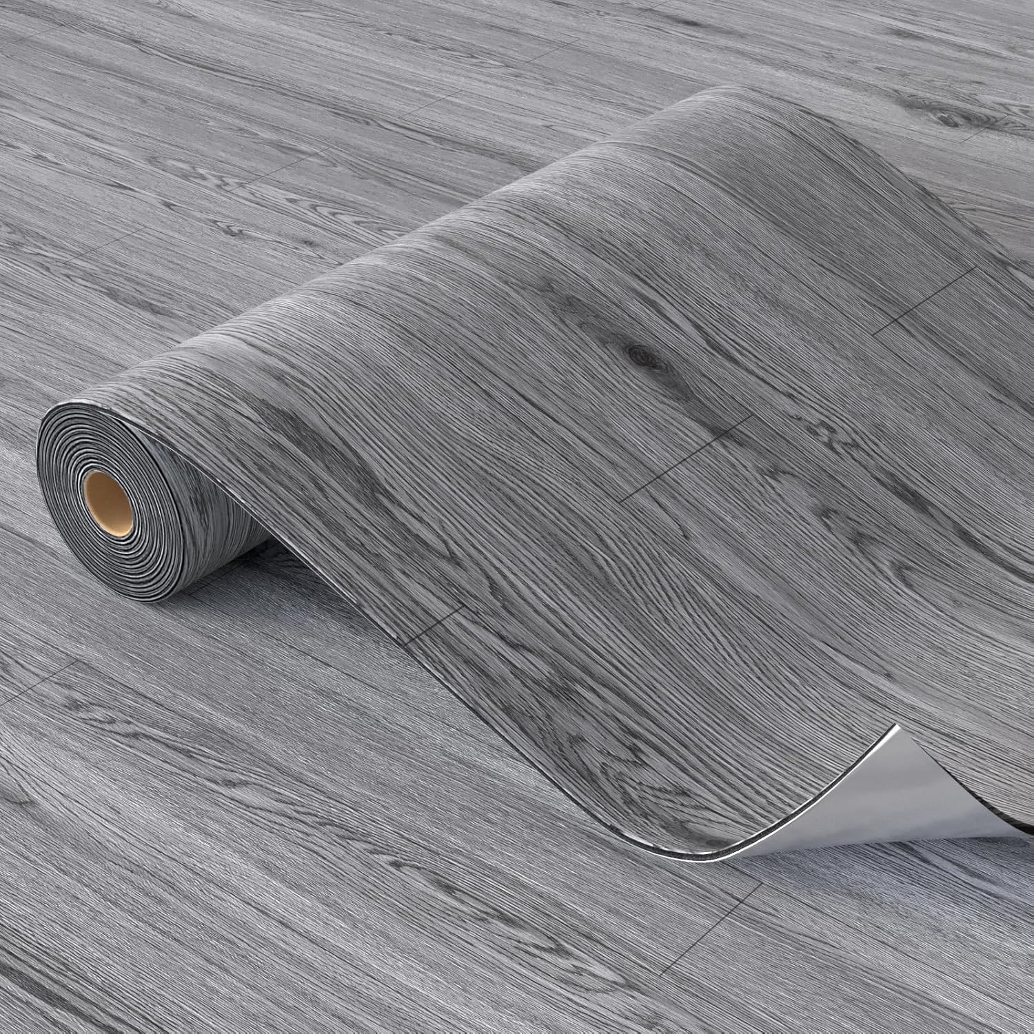 Oxdigi Peel and Stick Vinyl Flooring Roll 23"x 393"/64 Sq.Ft, Thicken Self Adhesive Vinyl Floor Tiles Wood Plank Flooring Waterproof Wear-Resistant for Any Room, Easy DIY Floor Coverings, Grey Wood