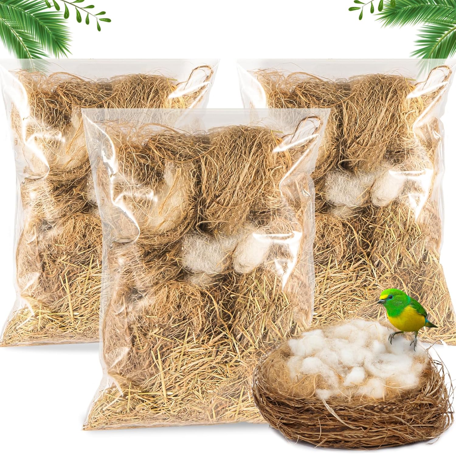 Sukh 3 Pack Bird Nesting Material - Bird Nests Bedding Hummingbird Nesting Material Mixing Canary Nesting Material Finch Nesting Material Parakeet Nesting Materials for Cage,Gardens,Tree Trunks (120G)