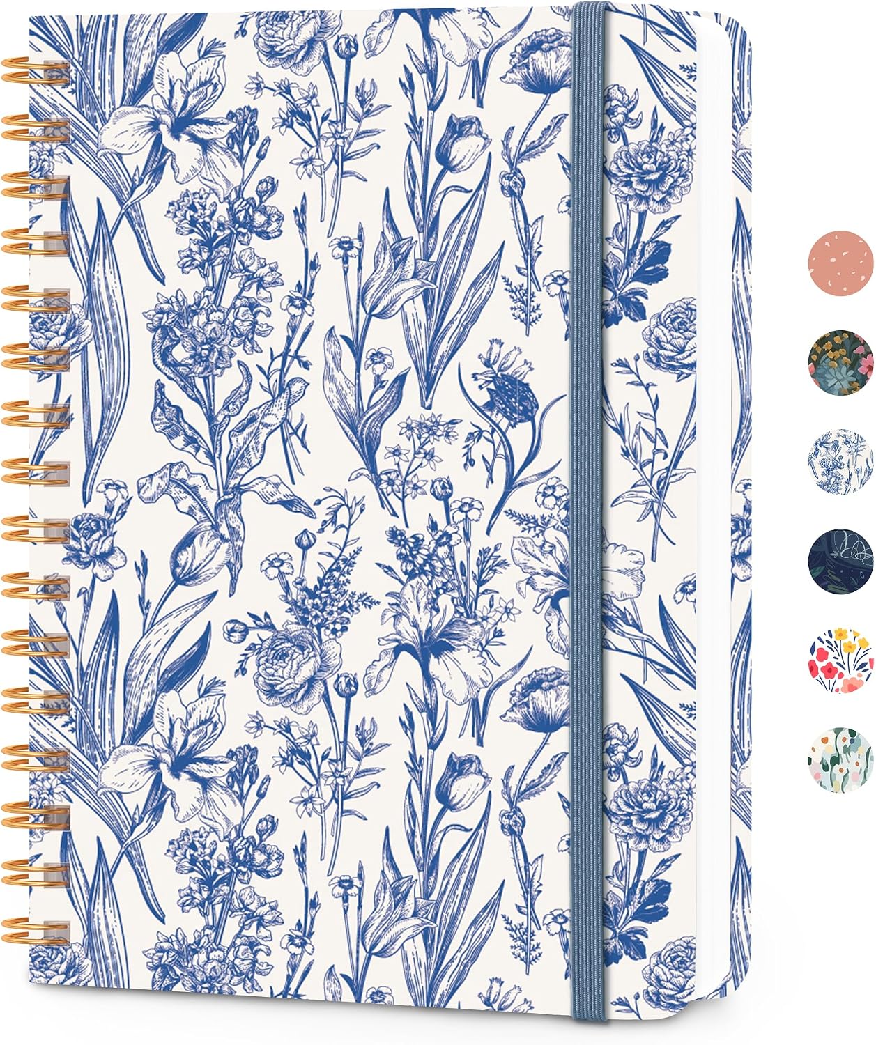 CICPAP Lined Spiral Journal Notebook, A5 College Ruled Notebook for Journaling, Note-Taking, and Daily Planning, Durable Hardcover with an Elegant Design，Blue Floral