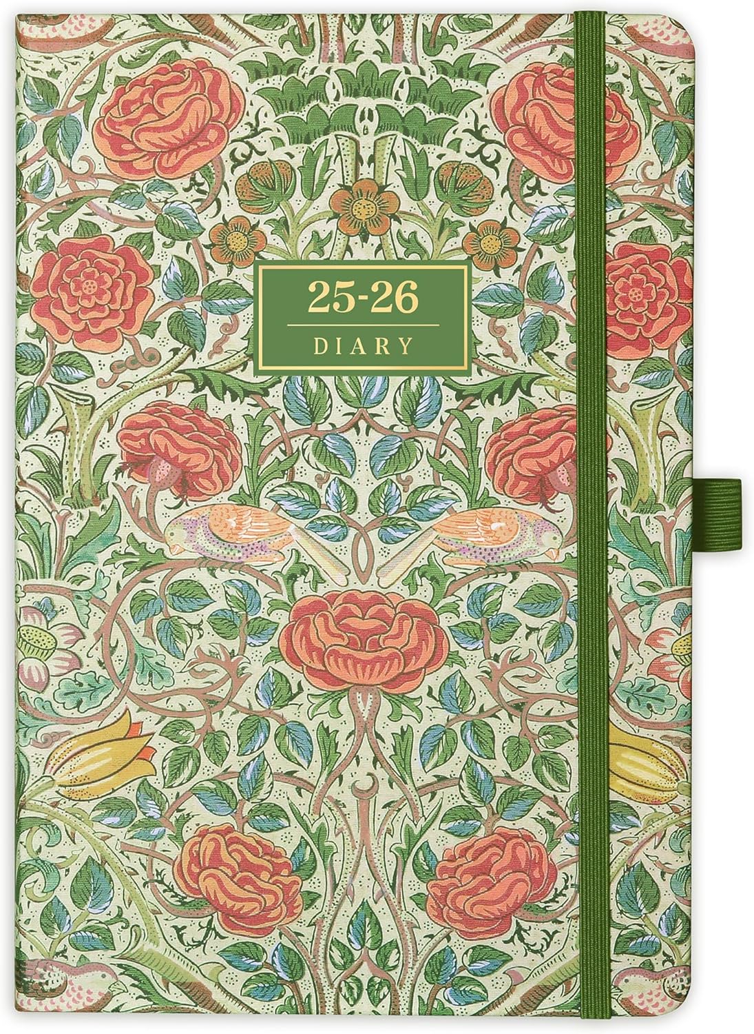 Academic Diary 2025-2026 - A5 Diary Week to View from August 2025 to July 2026, with Pen Holder, Inner Pock, Banded, Premium Hardcover, Green Bird