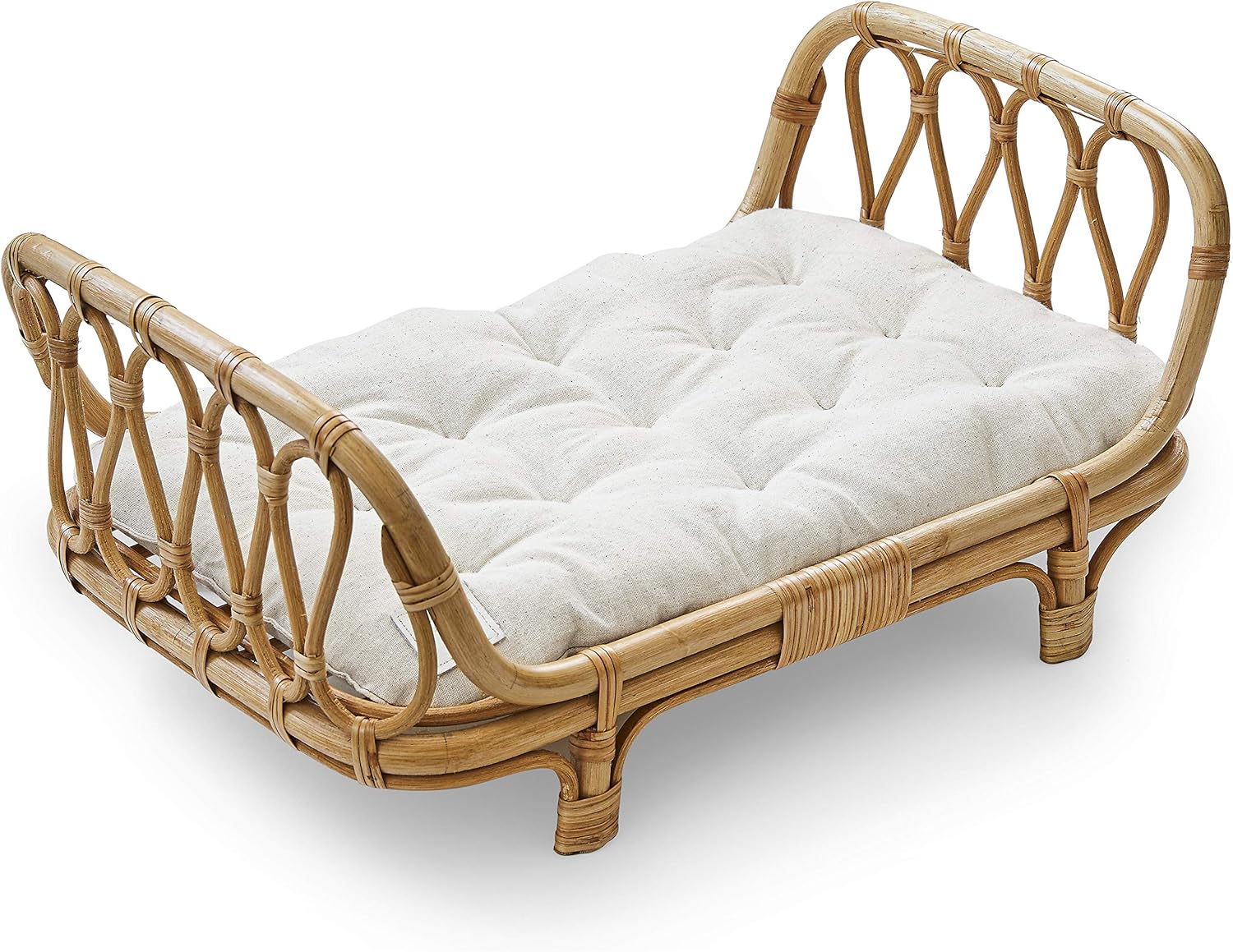 Premium Rattan Baby Doll Bed 17 x 10 x 7,5 in - Handcrafted Baby Doll Crib - Perfect First Wooden Doll Bed - Dreamy Wicker Doll Bed - Baby Photoshoot Props (Small)
