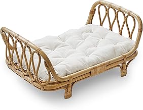 Premium Rattan Baby Doll Bed 17 x 10 x 7,5 in - Handcrafted Baby Doll Crib - Perfect First Wooden Doll Bed - Dreamy Wicker Doll Bed - Baby Photoshoot Props (Small)
