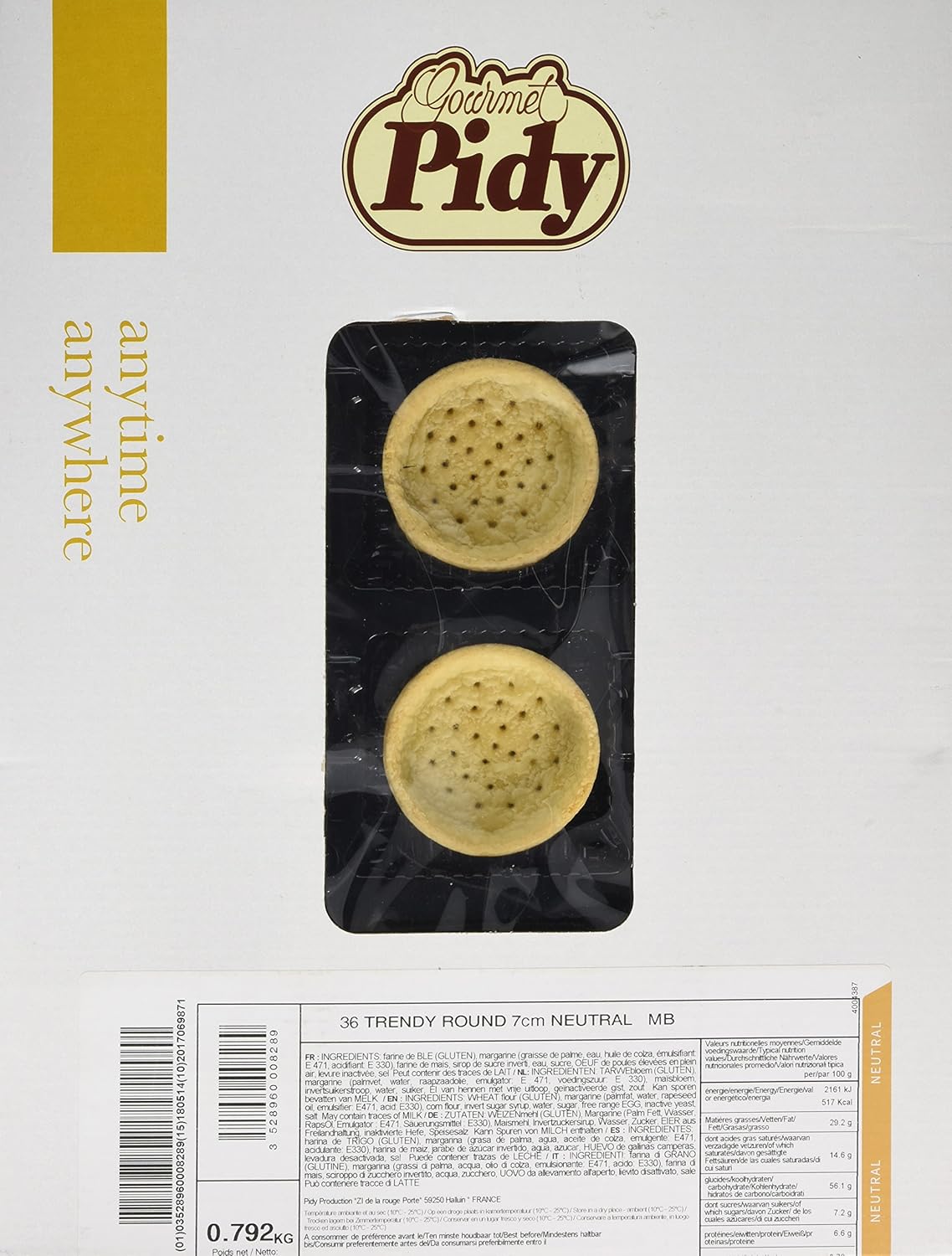 Pidy Trendy Shortcrust Pastry Shell Round, Neutral - 36 Individual Pieces