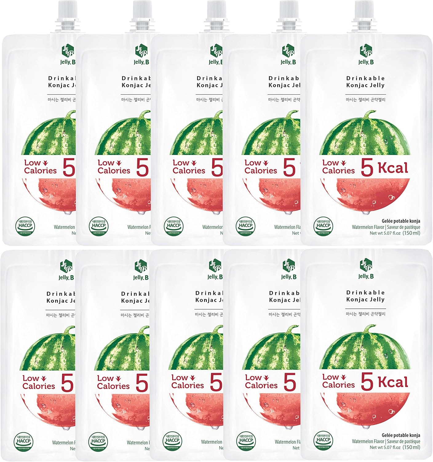 JELLY B Drinkable Konjac Jelly (10 Packs of 150ml) - 0 Gram Sugar, Only 5 kcal Each Packets (Watermelon)