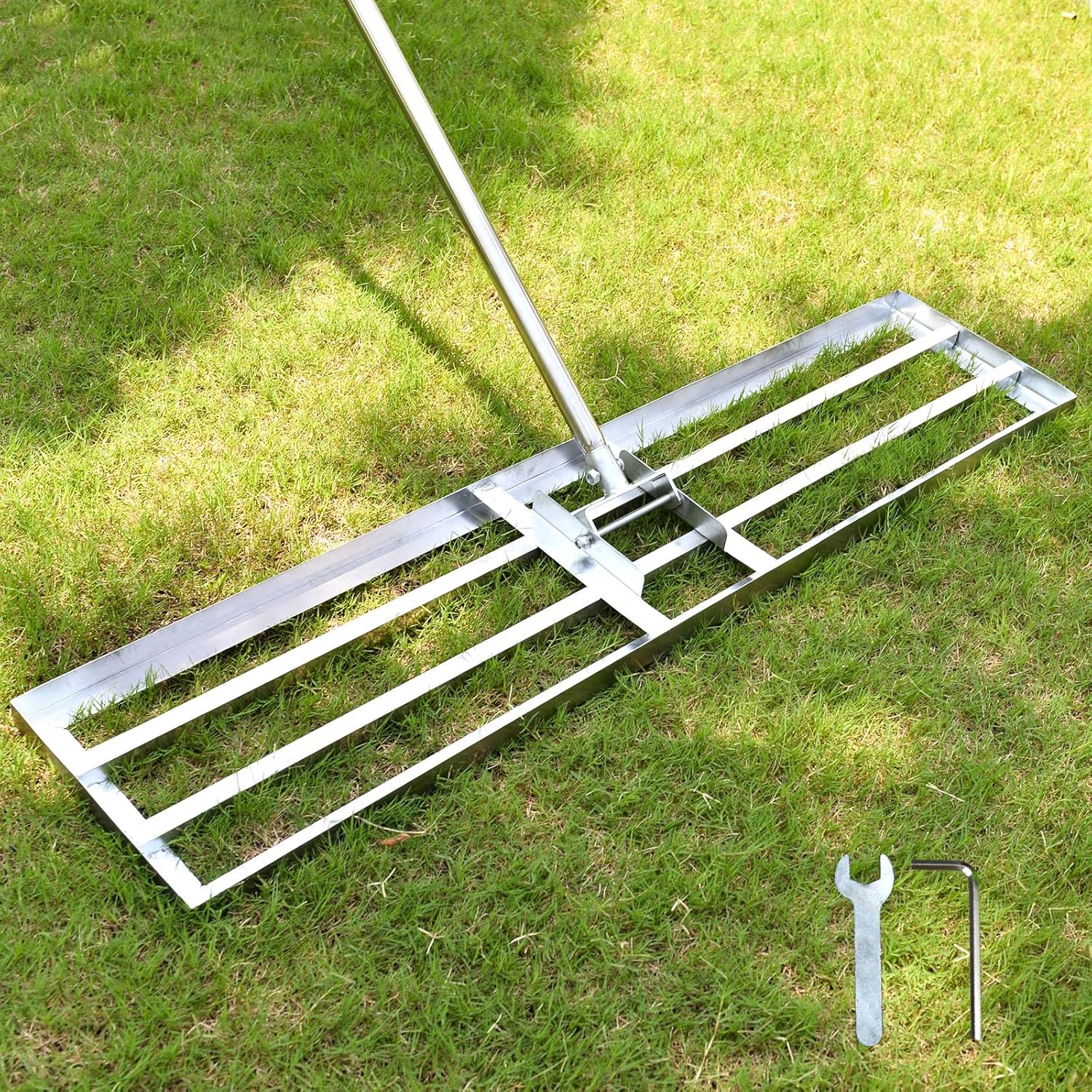 SurmountWay Lawn Leveling Rake, 45X10inch Lawn Leveler with 7FT Adjustable Handle, Heavy Duty&Durable Yard Leveling Rake with Stainless Steel Pole, Lawn Leveling Tool for Garden Backyard Golf/Lawn