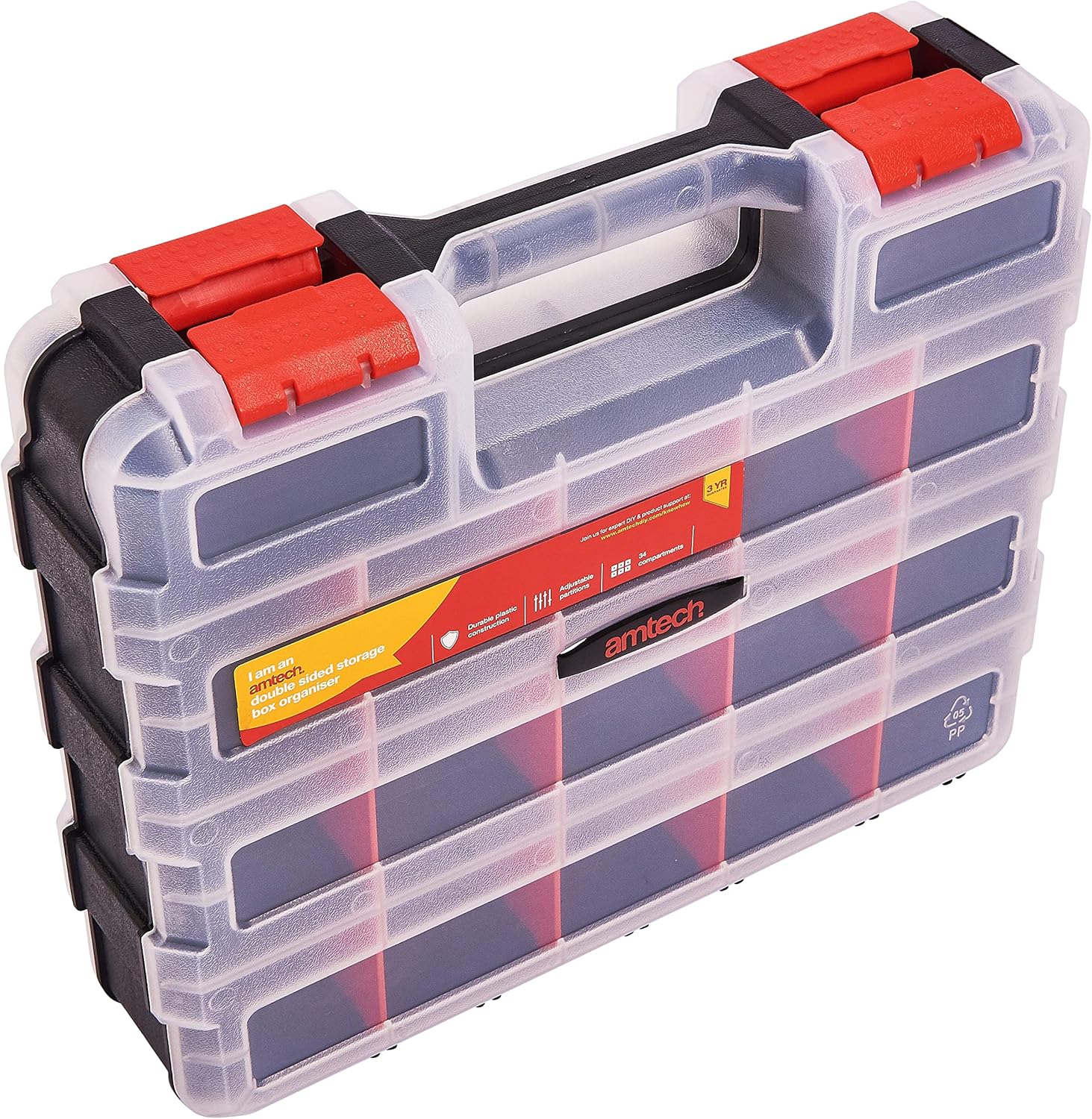 Amtech S6463 Double-Sided Storage Box Organiser, Screw Box, Assortment Box for Hardware, 34 Adjustable Compartments