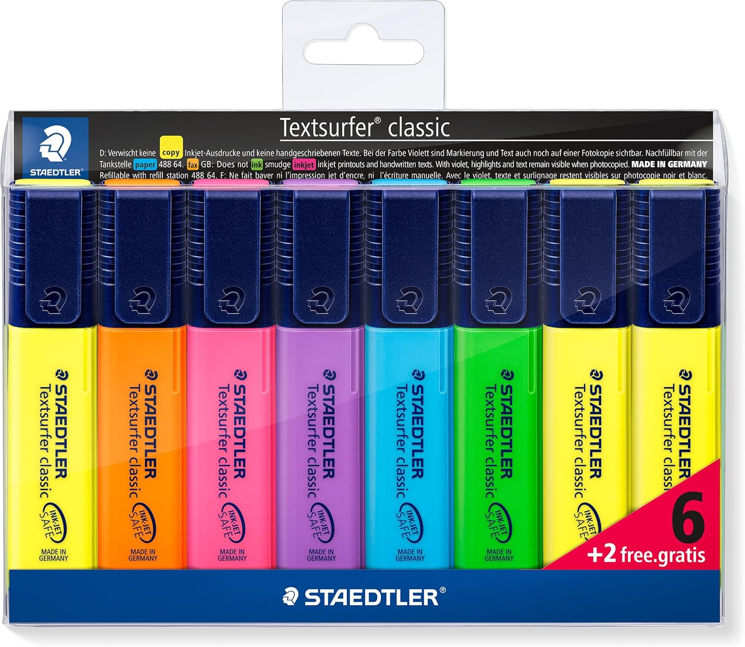STAEDTLER 364 A WP8 Textsurfer Classic Highlighter Bonus Pack - Assorted Colours (Pack of 6 + 2 FREE)