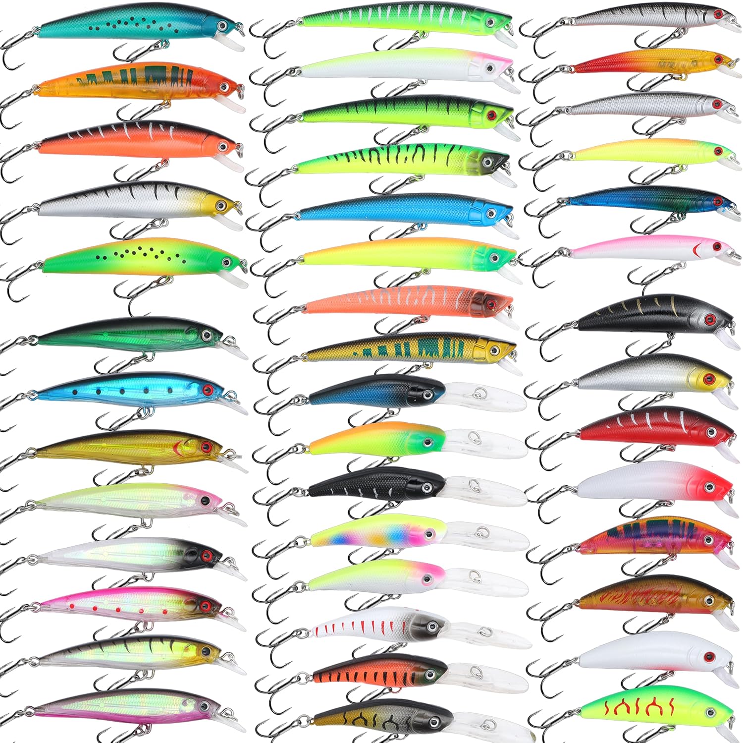 𝗘𝗫𝗔𝗨𝗥𝗔𝗙𝗘𝗟𝗜𝗦 Fishing Gear Fishing Lures Kit Mixed Including Minnow Popper Crank Baits with Hooks for Saltwater Freshwater Trout Bass Salmon Fishing Shallow Deep Diving Flat Side Crankbaits
