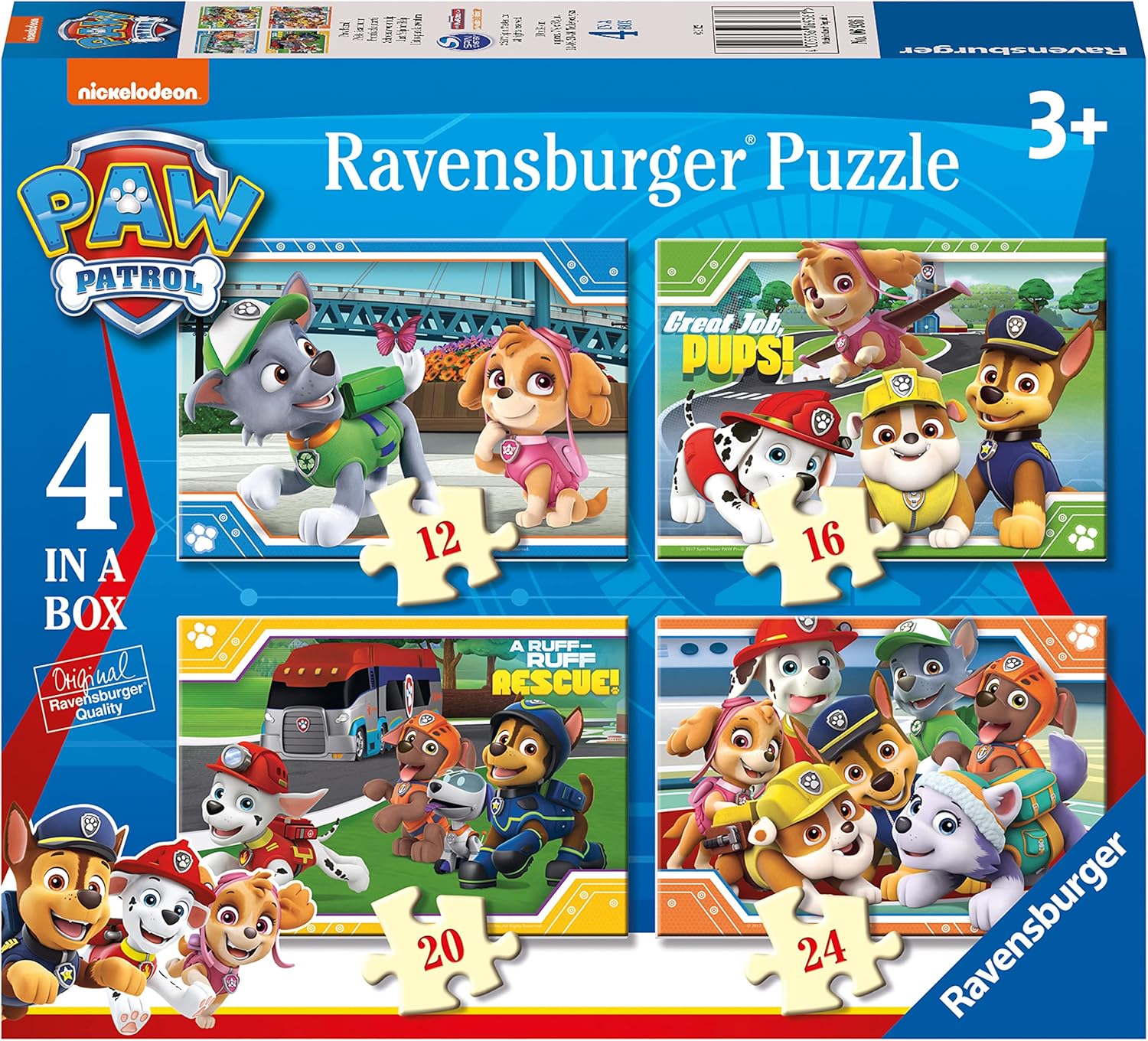 Ravensburger Paw Patrol 4 in Box Jigsaw Puzzles for Kids Age 3 Years Up - 12, 16, 20 & 24 Pieces - Gifts for Kids