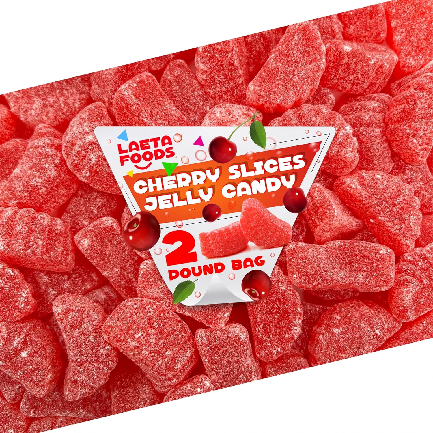 Cherry Slices Candy | 2 Pound Bag | Sugar Dusted Classic Jelly Fruit Slices | Bulk Red Candies for Candy Buffet, Party Favors, Events, and Everyday Snacking