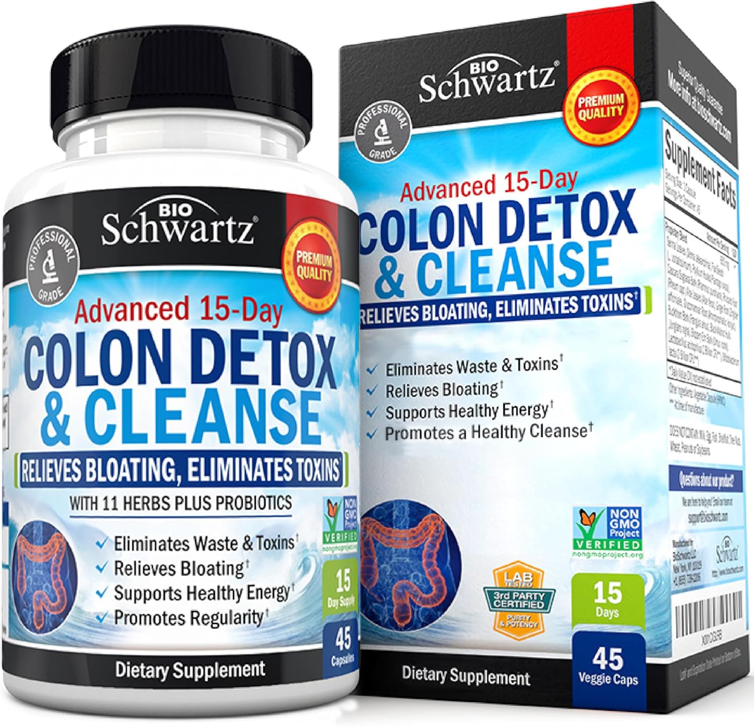 Colon Cleanser and Detox for Digestive Support - 15 Day Fast-Acting Extra Strength Cleanse with Probiotic Fiber, Psyllium Husk and Noni for Constipation Relief and Bloating Support, Non-GMO, 45 Count