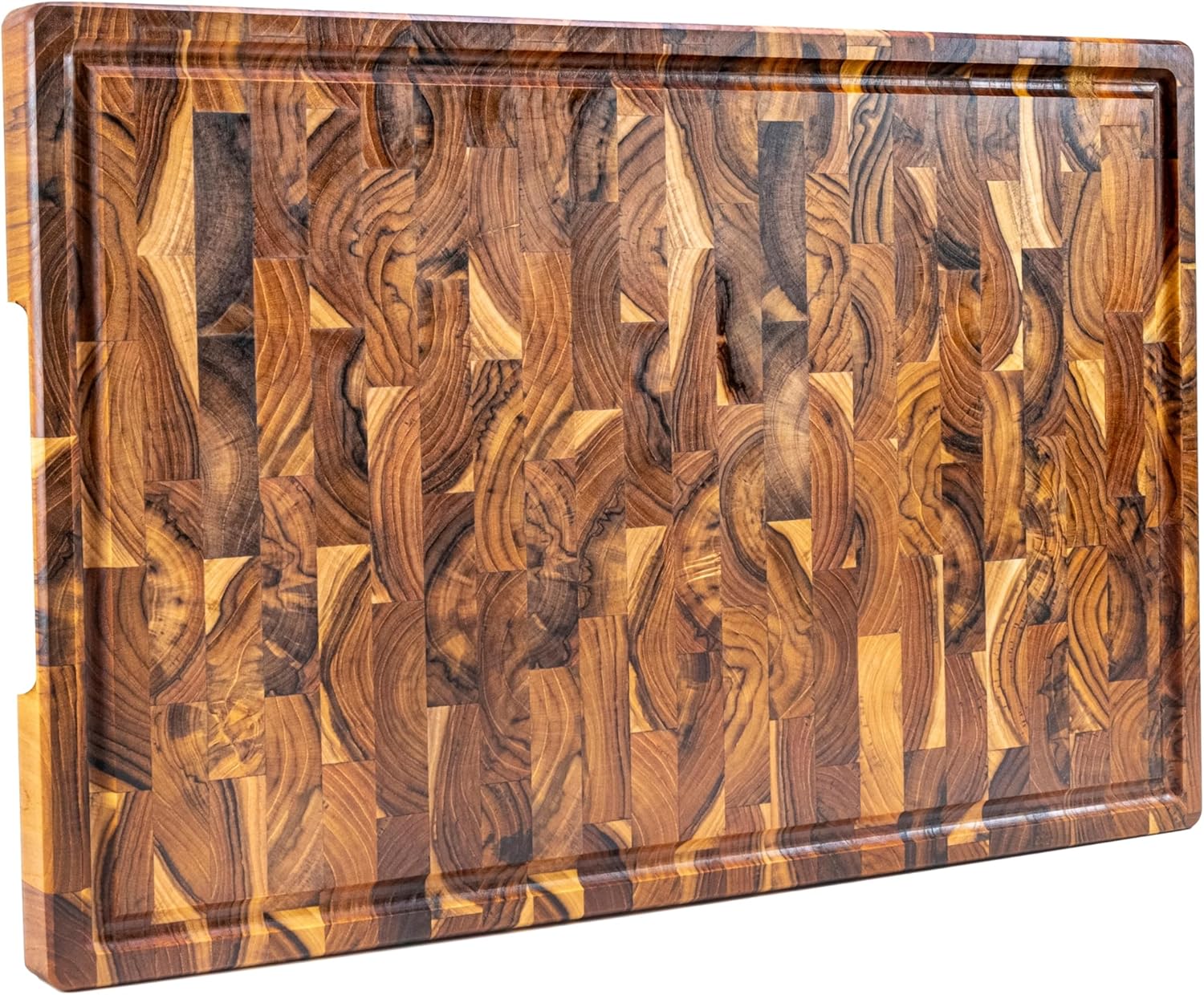 Erreke Wooden Chopping Boards, End Grain Extra Large Teak Wood Chopping Board, Non-Slip Feet, Ideal for Kitchen or Barbecue, Serve or Chop Food Meat Cheese Bread, 58 x 38 x 3.2 cm (with Juice Groove)