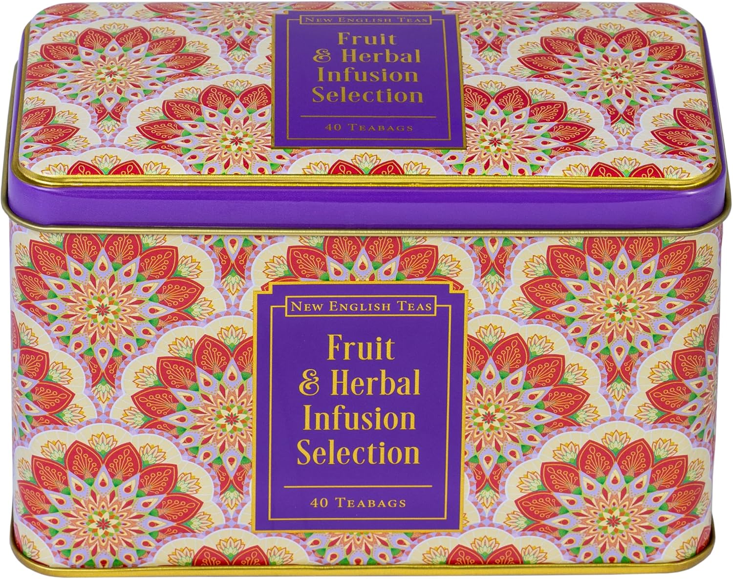 New English Teas Fruit & Herbal Tea Caddy with 40 Infusion Teabags - Rosehip, Hibiscus, Peppermint, Camomile, Black Tea with Lemon & Ginger