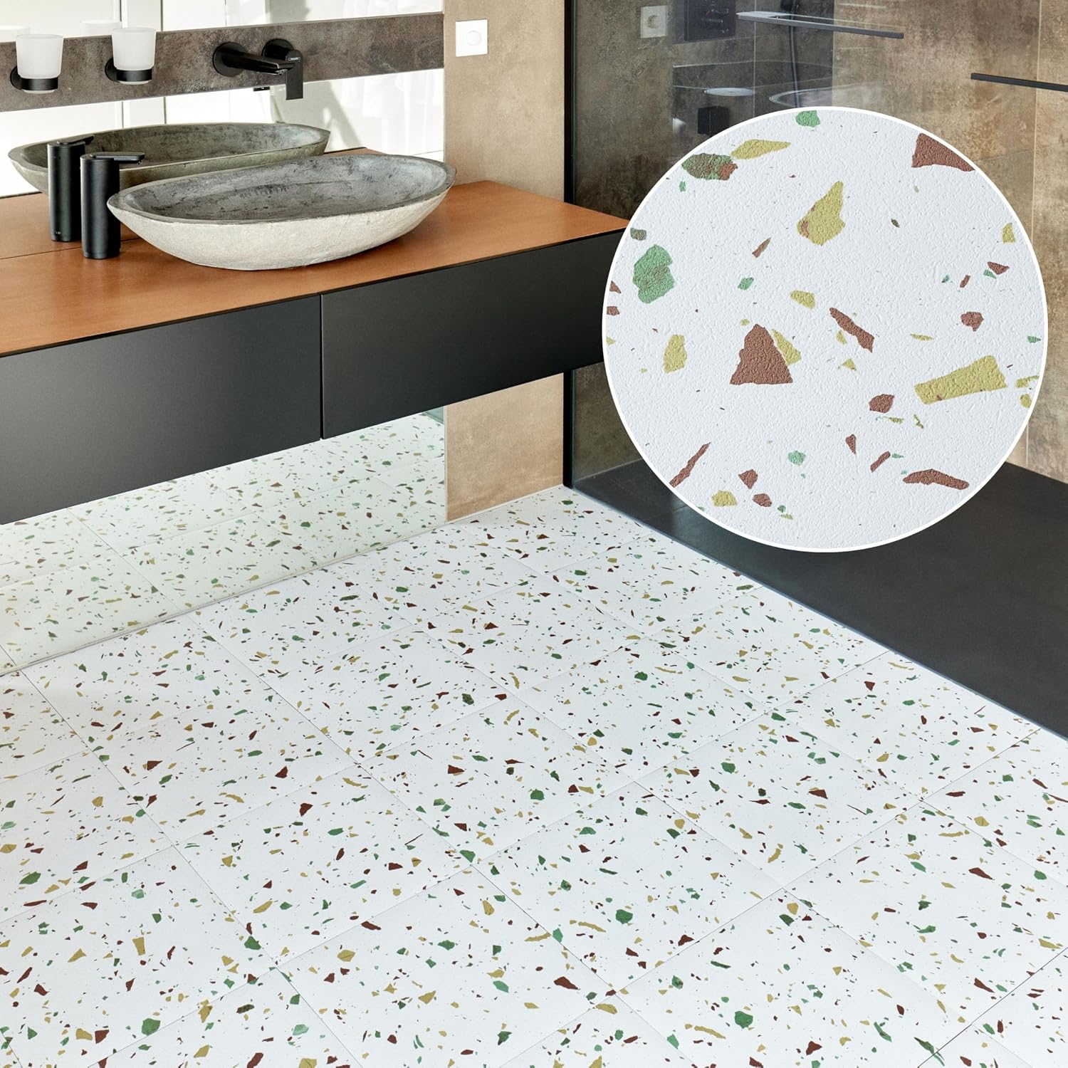 NOVECRAFTO Self Adhesive Vinyl Floor Tiles, Off White Terrazzo, Pack of 30