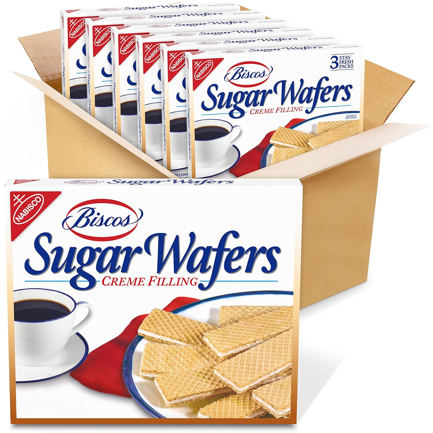 Biscos Creme Filled Sugar Wafers, 6 - 8.5 oz Boxes