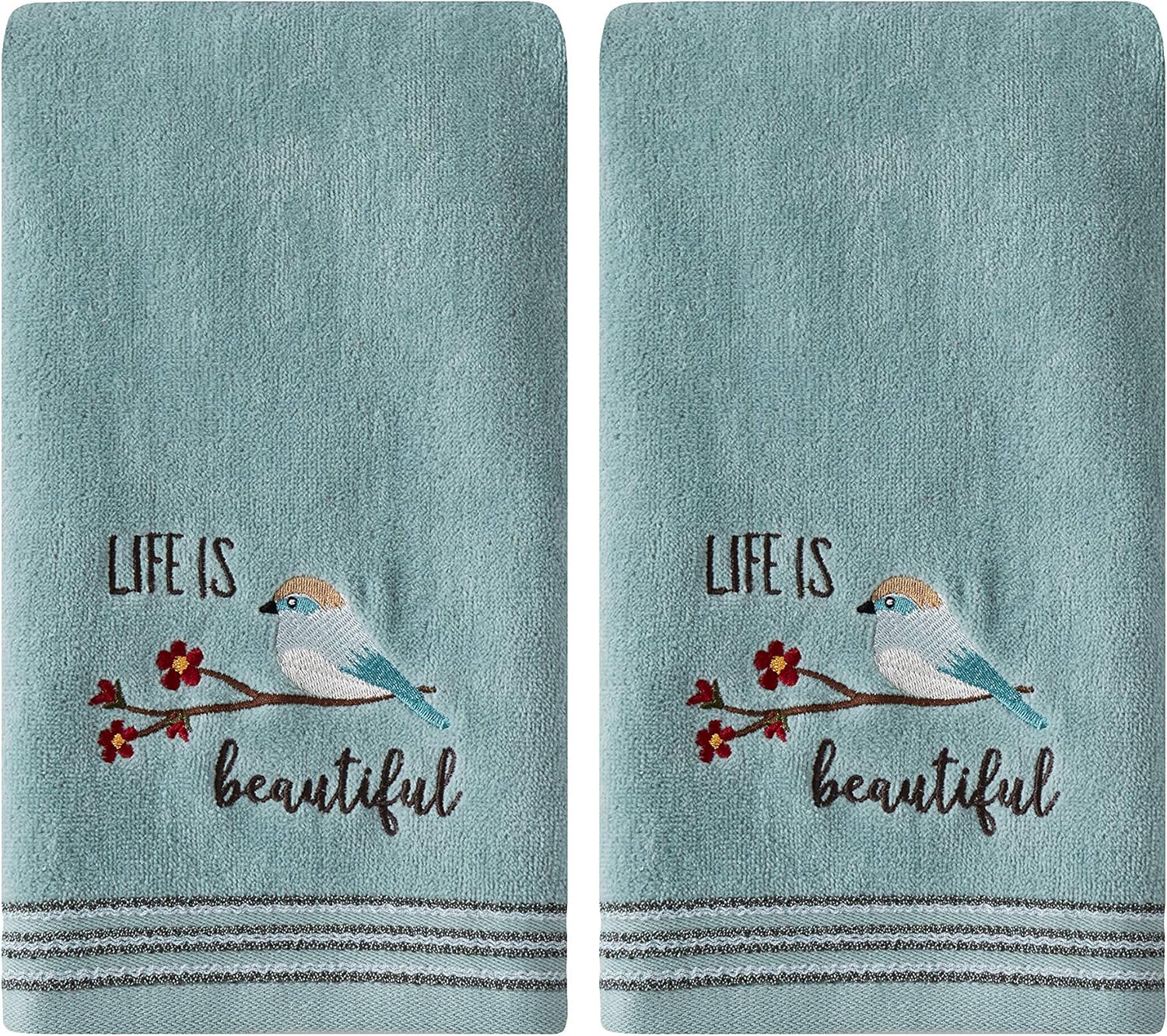 SKL Home by Saturday Knight Ltd. Life Is Beautiful 2 Pc Hand Towel Set, Aqua