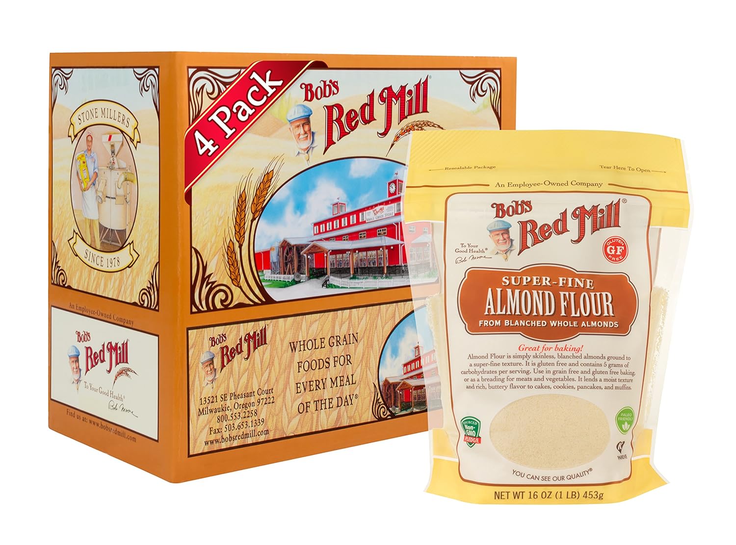 Bob's Red Mill Almond Flour, 16oz (Pack of 4) - Non GMO, Vegan, Paleo Friendly, Keto Friendly Friendly, Kosher