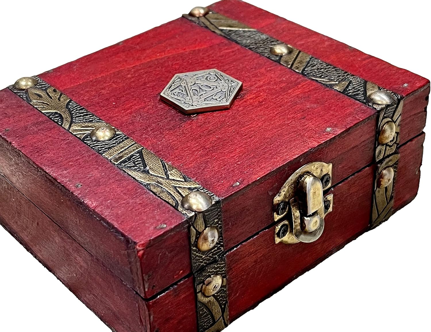 Wooden chest box D20, lined Dice Fantasy Trinket box and DnD Dice Box for Dungeons and Dragons